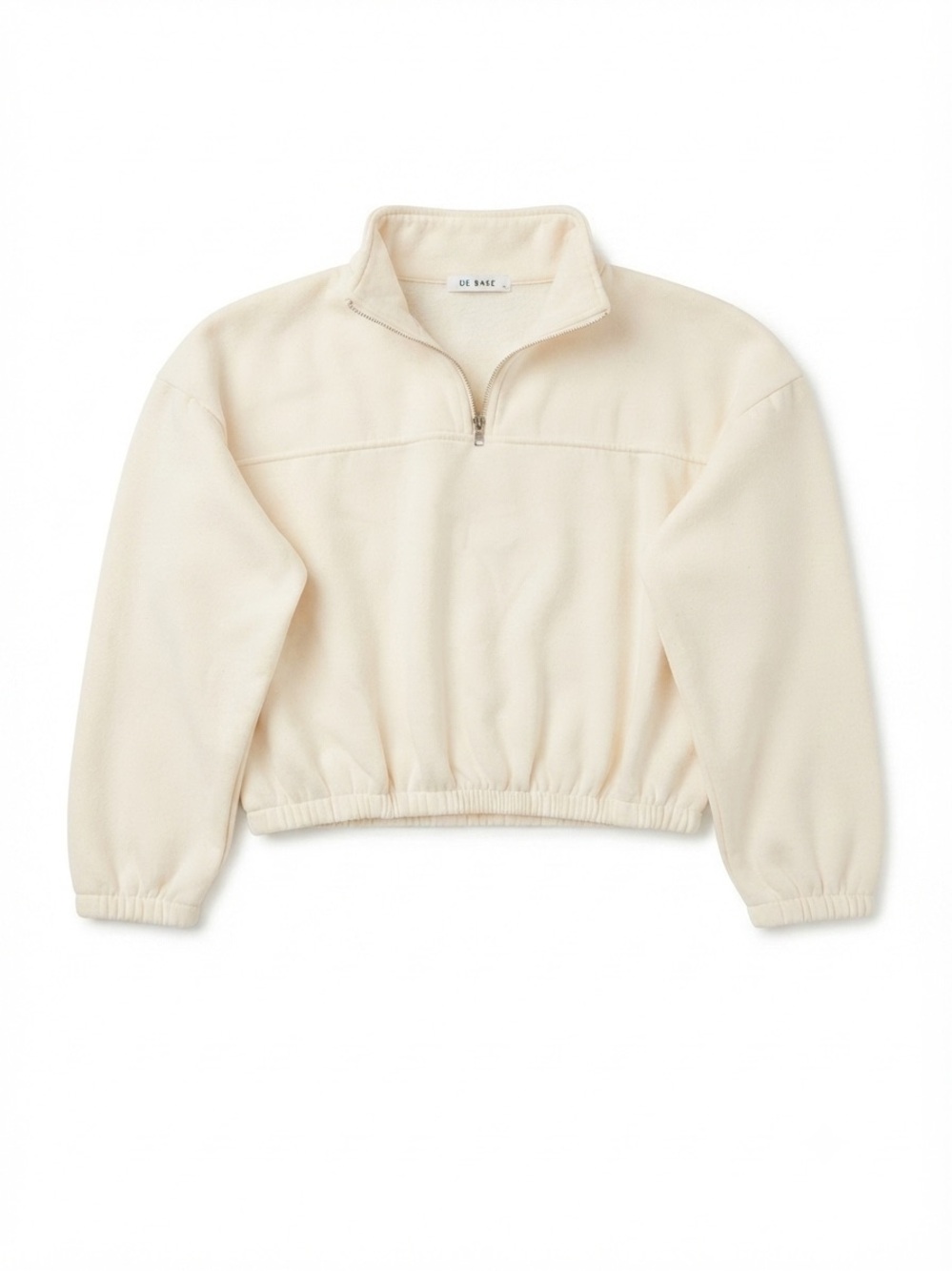 DE BASE Cream Off-White Half-Zip Mock Neck Fleece Sweatshirt Medium